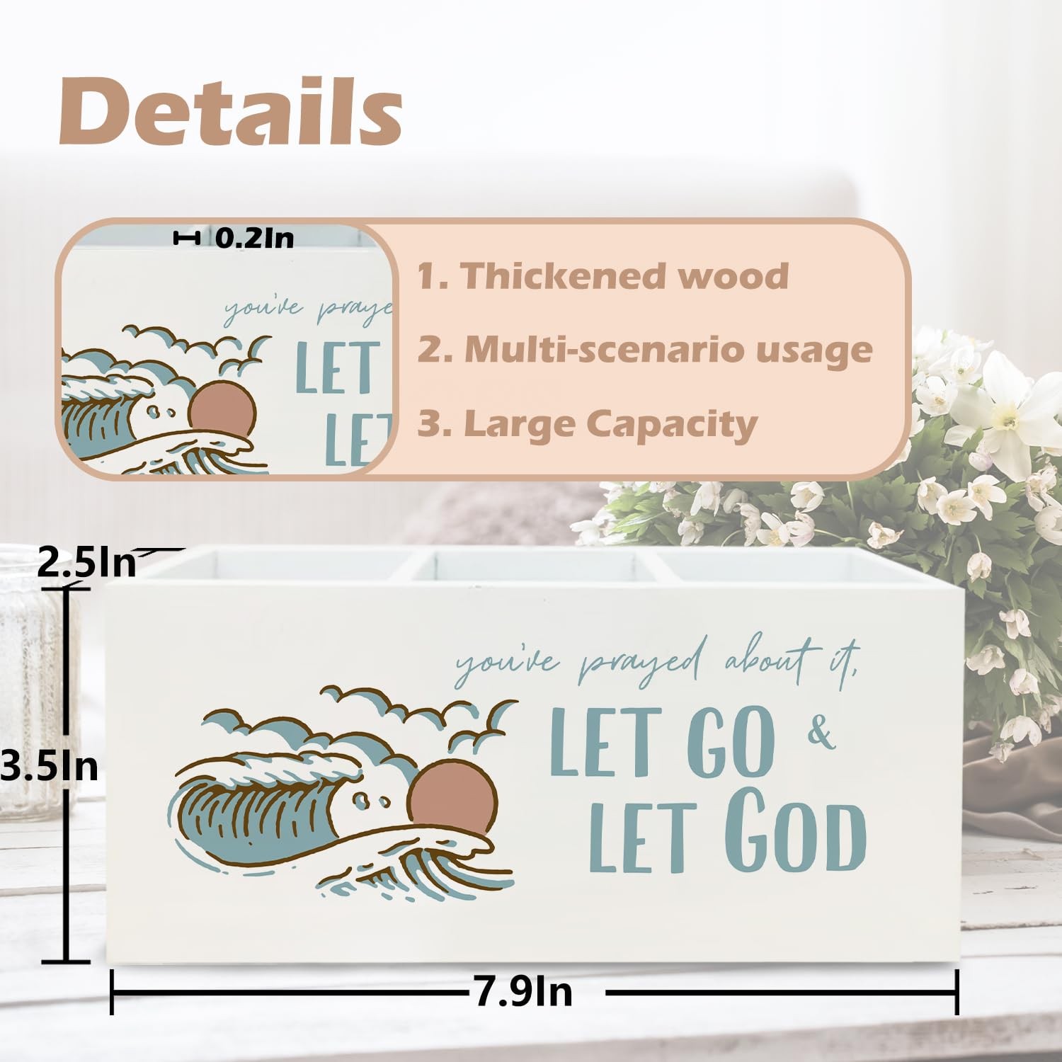 Boho Coastal Beach Christian Pen Holder for Desk, Bible Verse Wooden Sign Des…