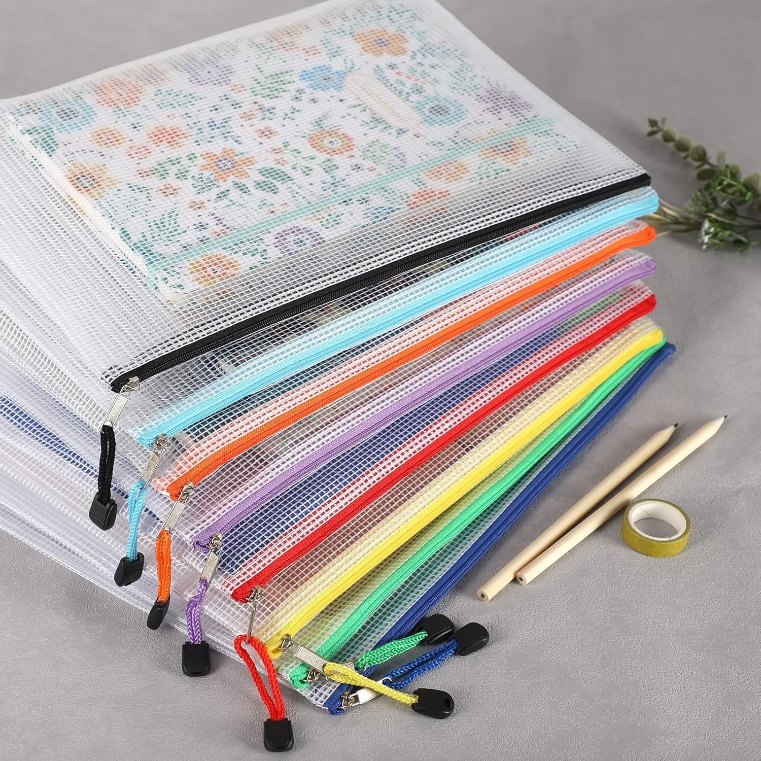 36pcs Mesh Zipper Pouch Bags A4 Size Board Game Storage Plastic 11 Colors Let…