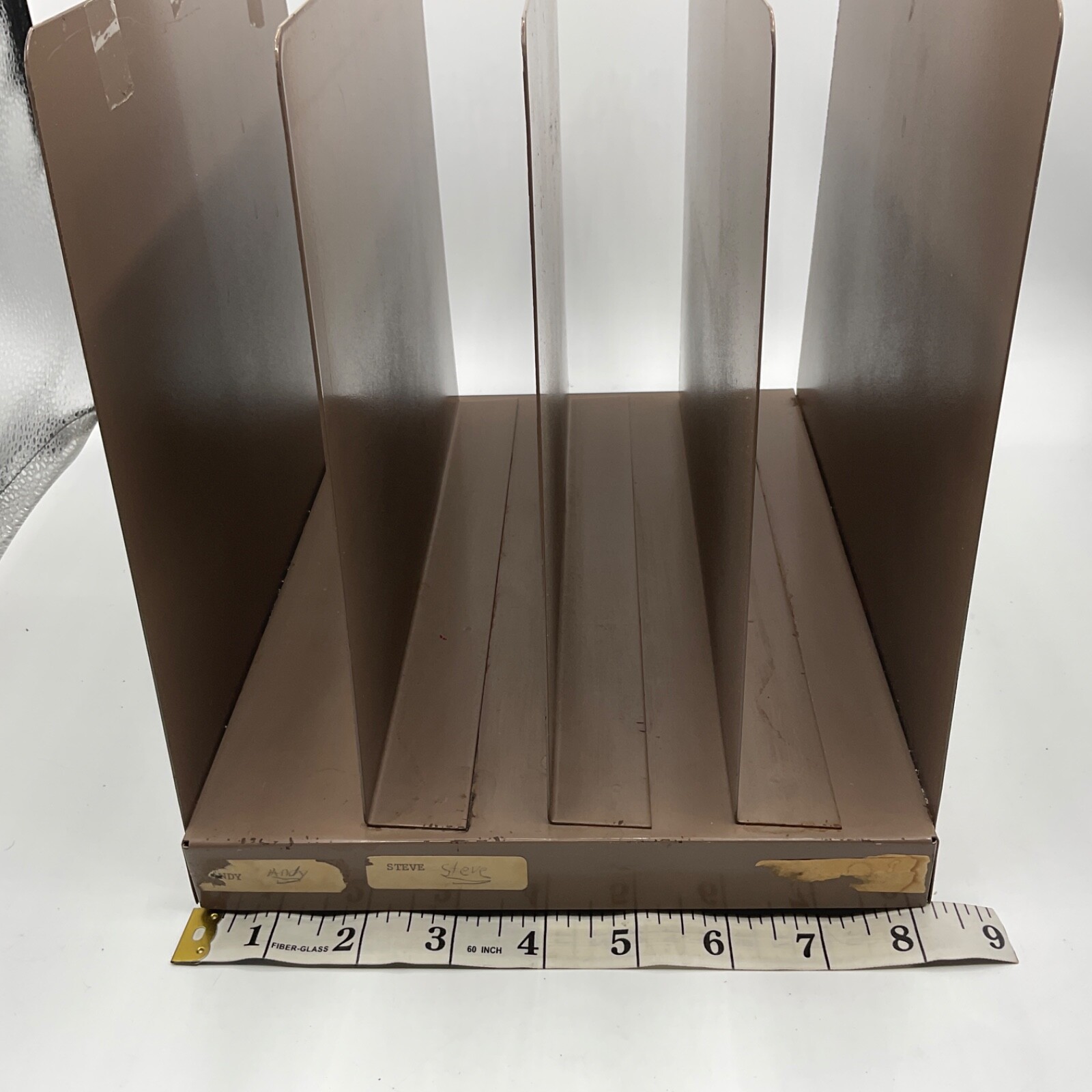 Vintage File Desk Top Organizer Hunt Metal 4 Slot Letter Mail Office Brown Color