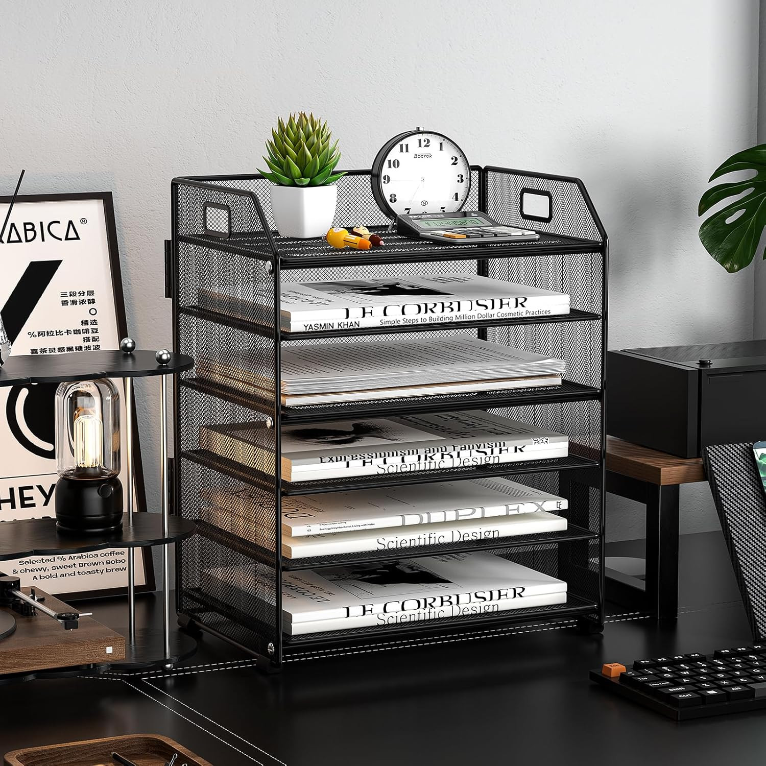 6 Tier Desk Organizer, Heavy-Duty Thick Metal Letter Tray Organizer, Large Capac