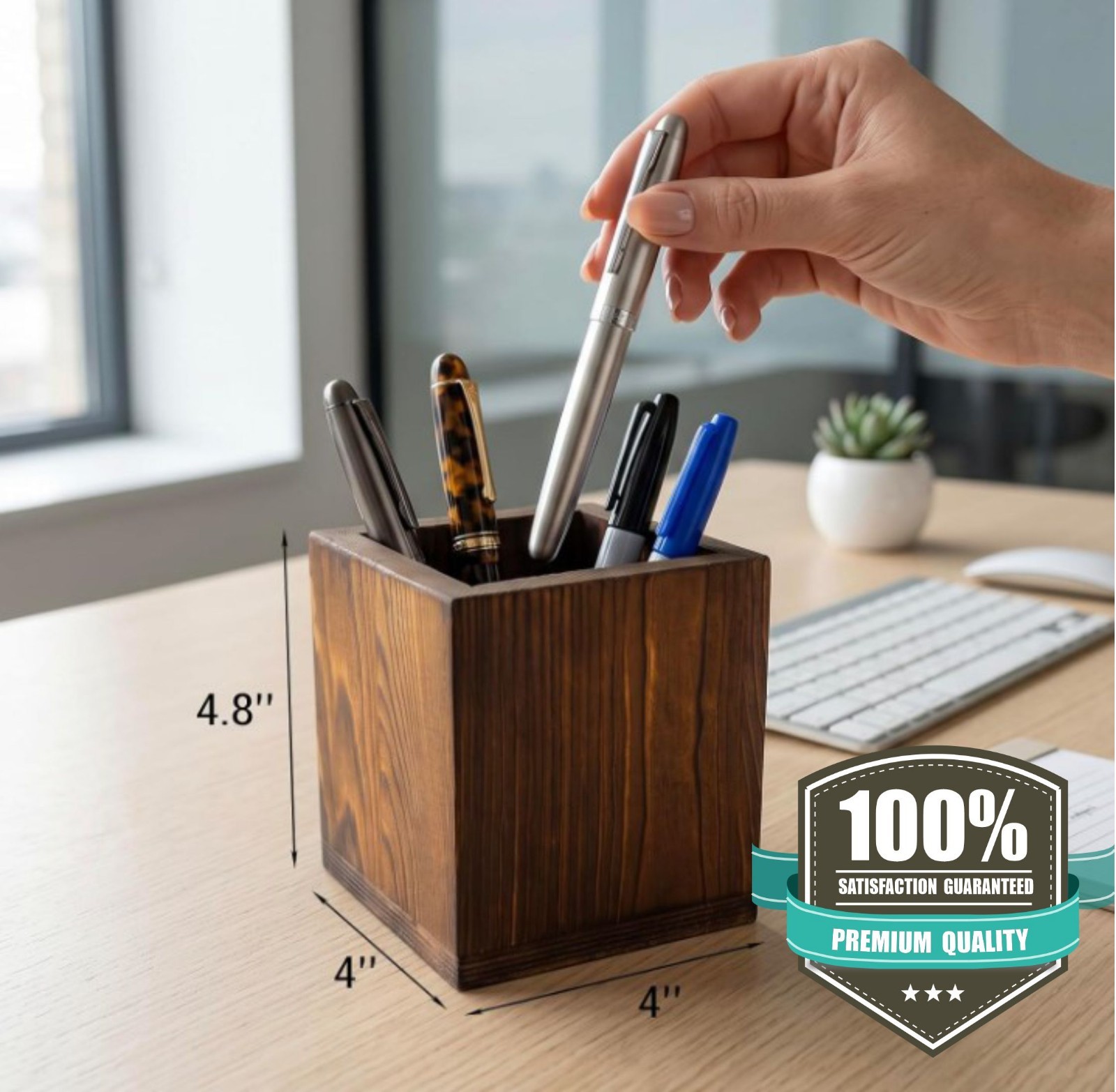 MyGift Set 2 Natural Wood Desktop Pen Pencil Holder Cup Office Desk Organizer