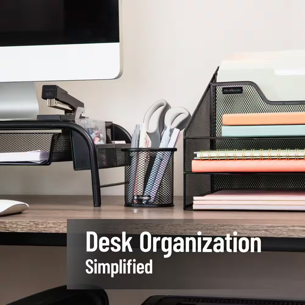 Pen and Accessories Holder, Desktop Organizer, Office, Metal Mesh, 3.5 In. L X 3