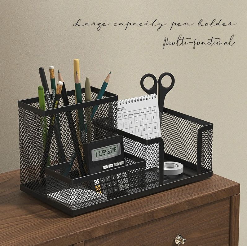1pc Mesh Desk Organizer 3 Compartment Pencil Holder Office Storage – NEW