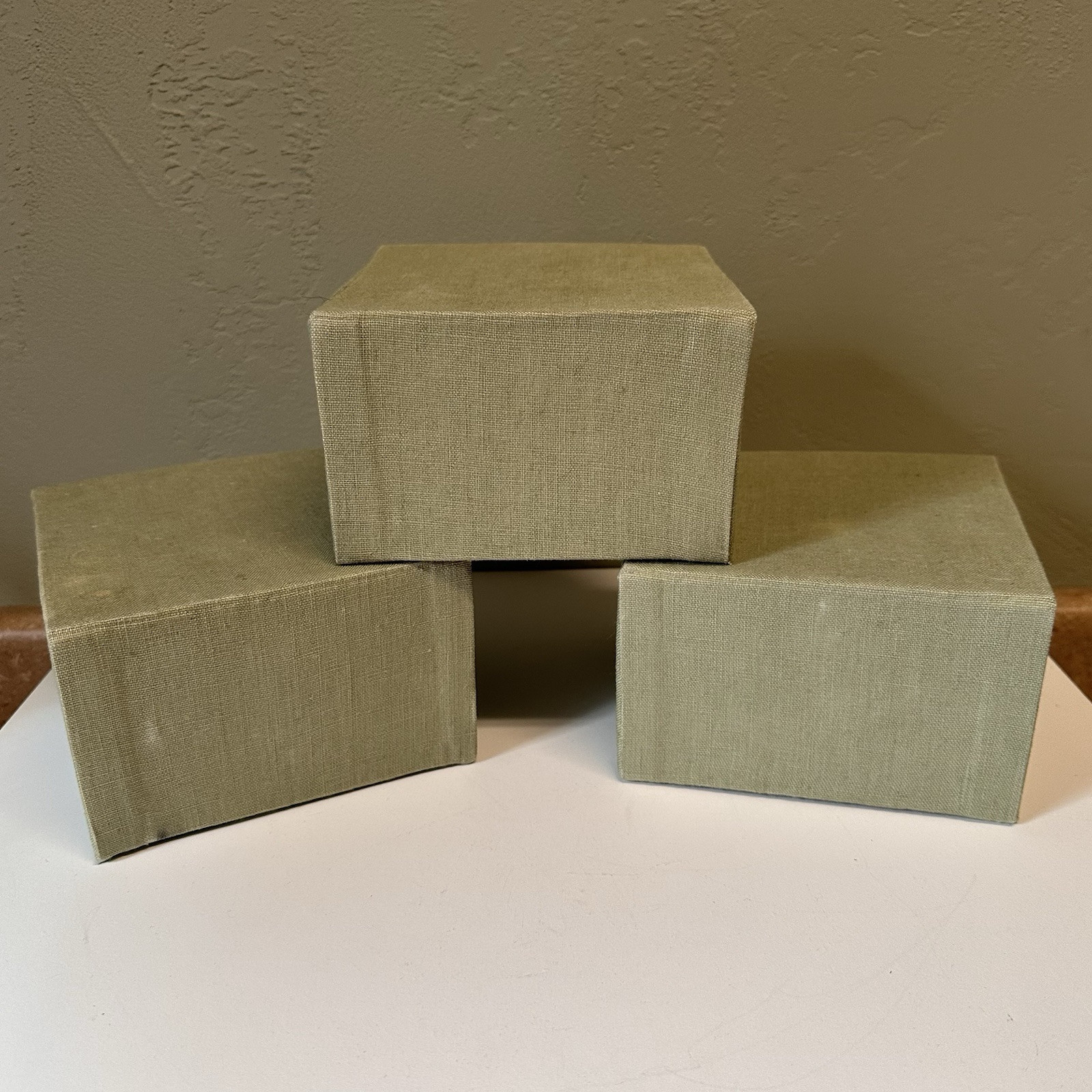 Cloth Bound Green Fabric Wrapped Lot of 3 Flip Boxes Storage Boxes Decor Boxes
