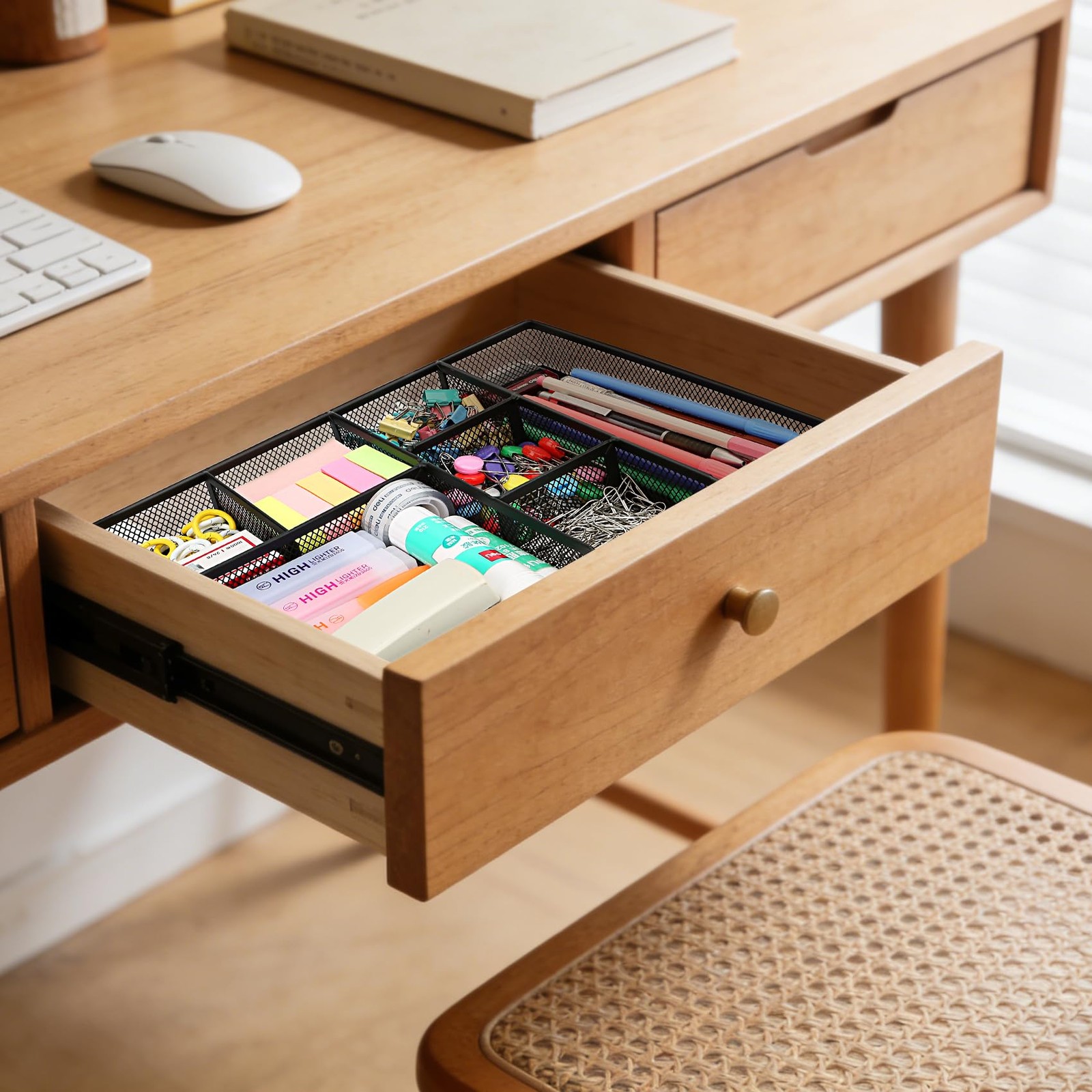 Desk Drawer Organizer Tray, 7~Compartment, Non~Slip, Black