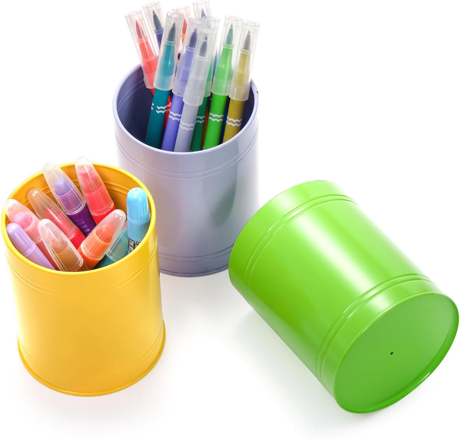 9 Pack Metal Pen Holders for Desk, Colorful Bulk round Pencil Cup Caddy, Desktop