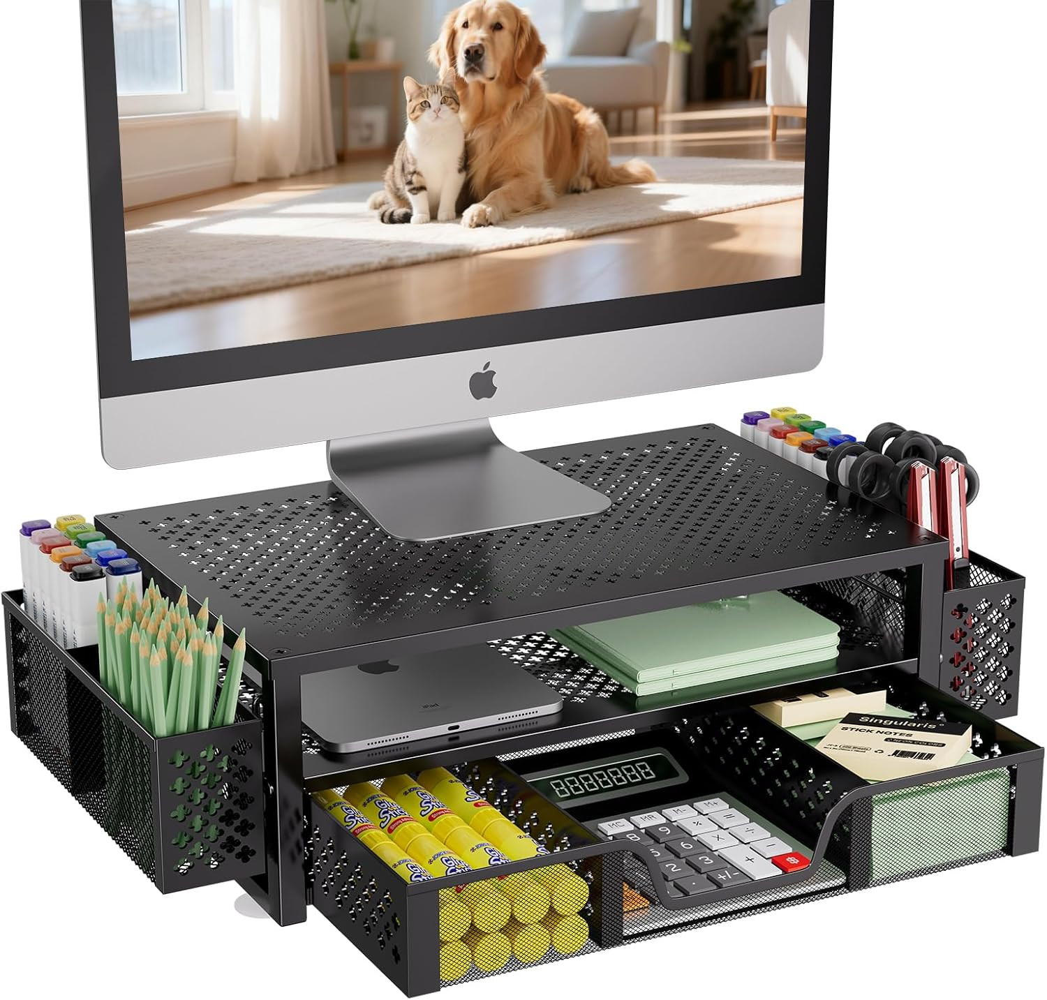 Simple Trending Desk Organizer and Accessories, 2 Tier Computer Metal Monitor St