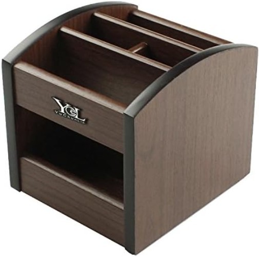 Stylish Brown Wooden Organizer – Rotating Desktop Pen Holder for Office & Home