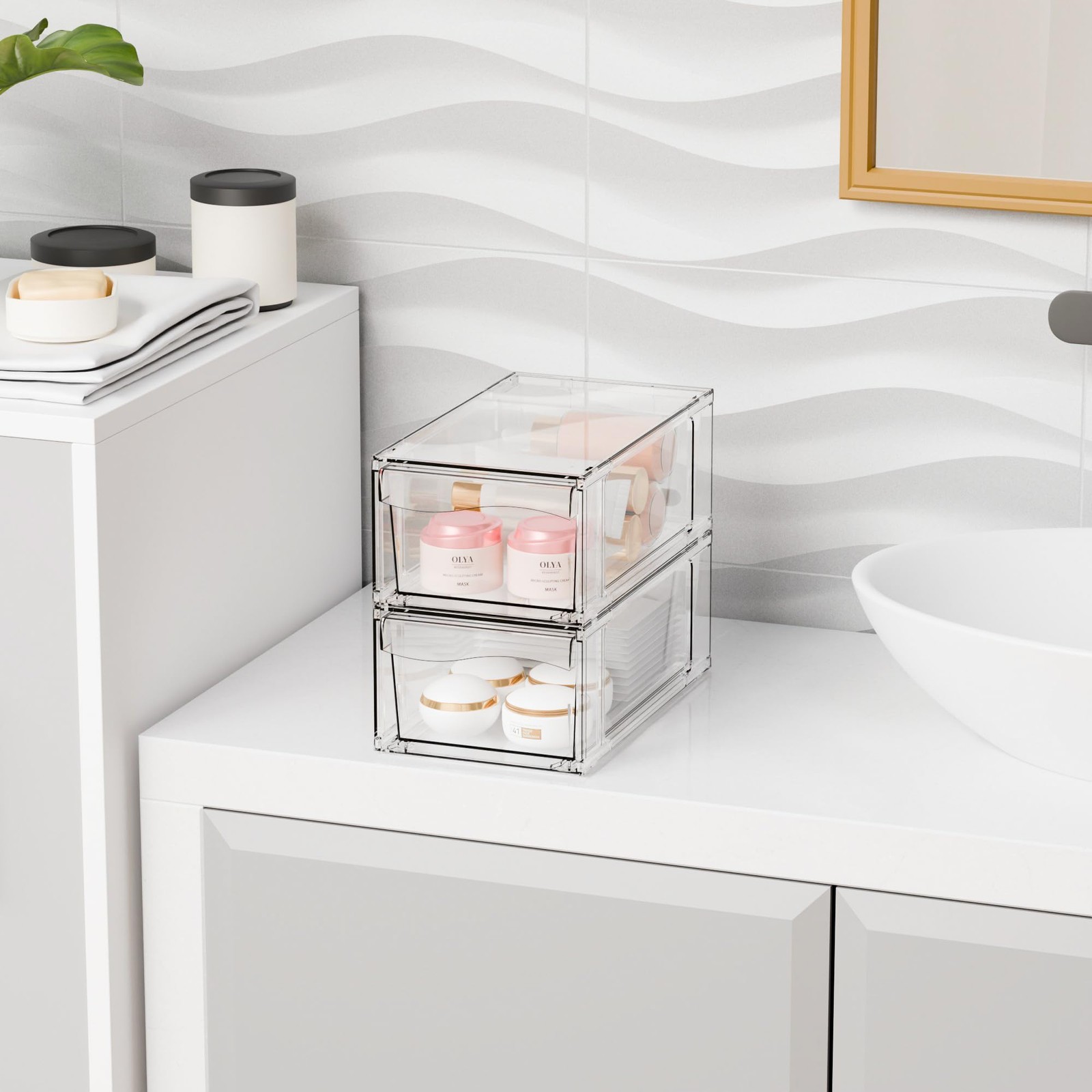 Yieach 4 Pack Clear Stackable Storage 4 PACK, Clear-6”x11”x4.4”High