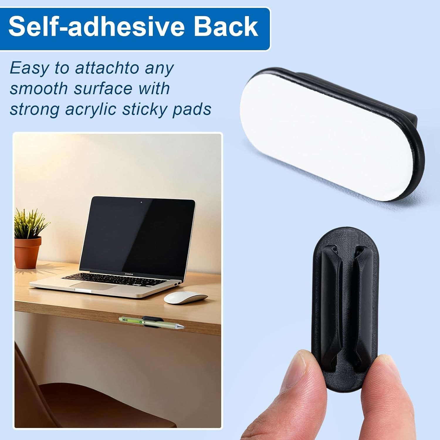Silicone Pen Holders 10 Pack Black, Adhesive for Wall Desk