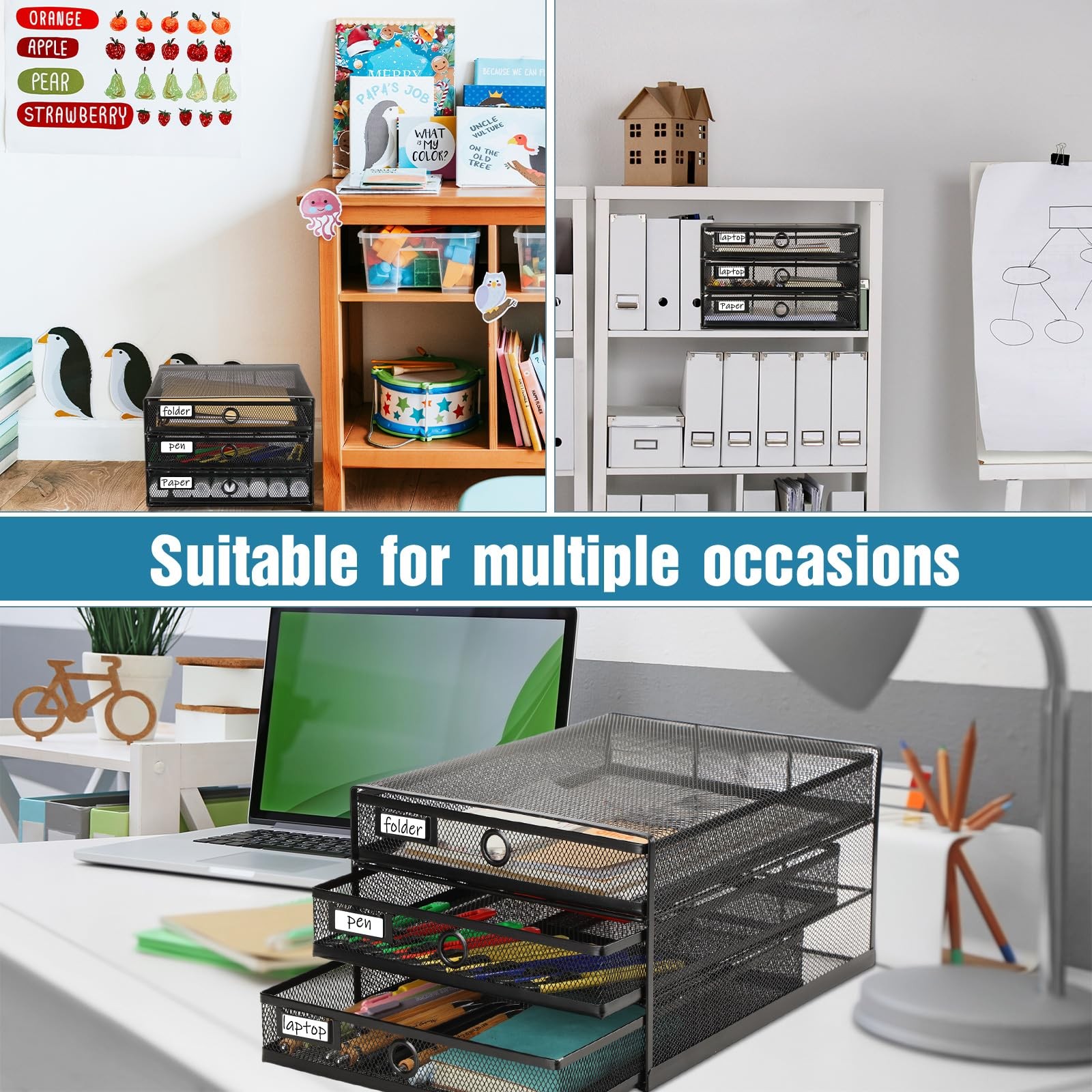 Zhanmai 1 Pack Black Desk Organizer with Drawer Total Wire Mesh 3 Tier,