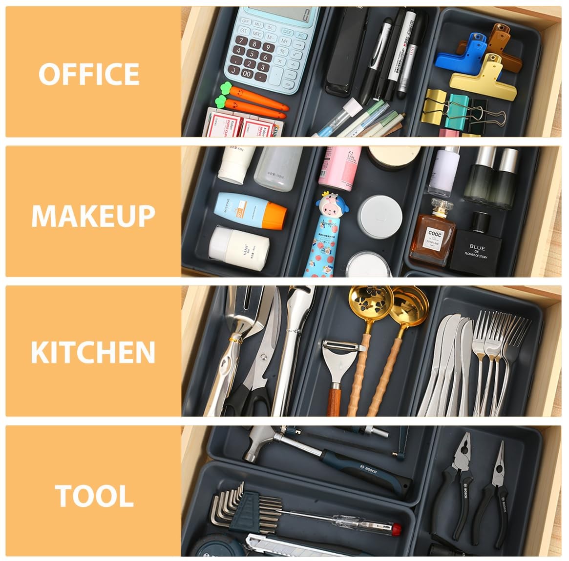 3PCS Large Plastic Drawer Organizer, 12″ X 6″ Desk Drawer Organizer and Stora…