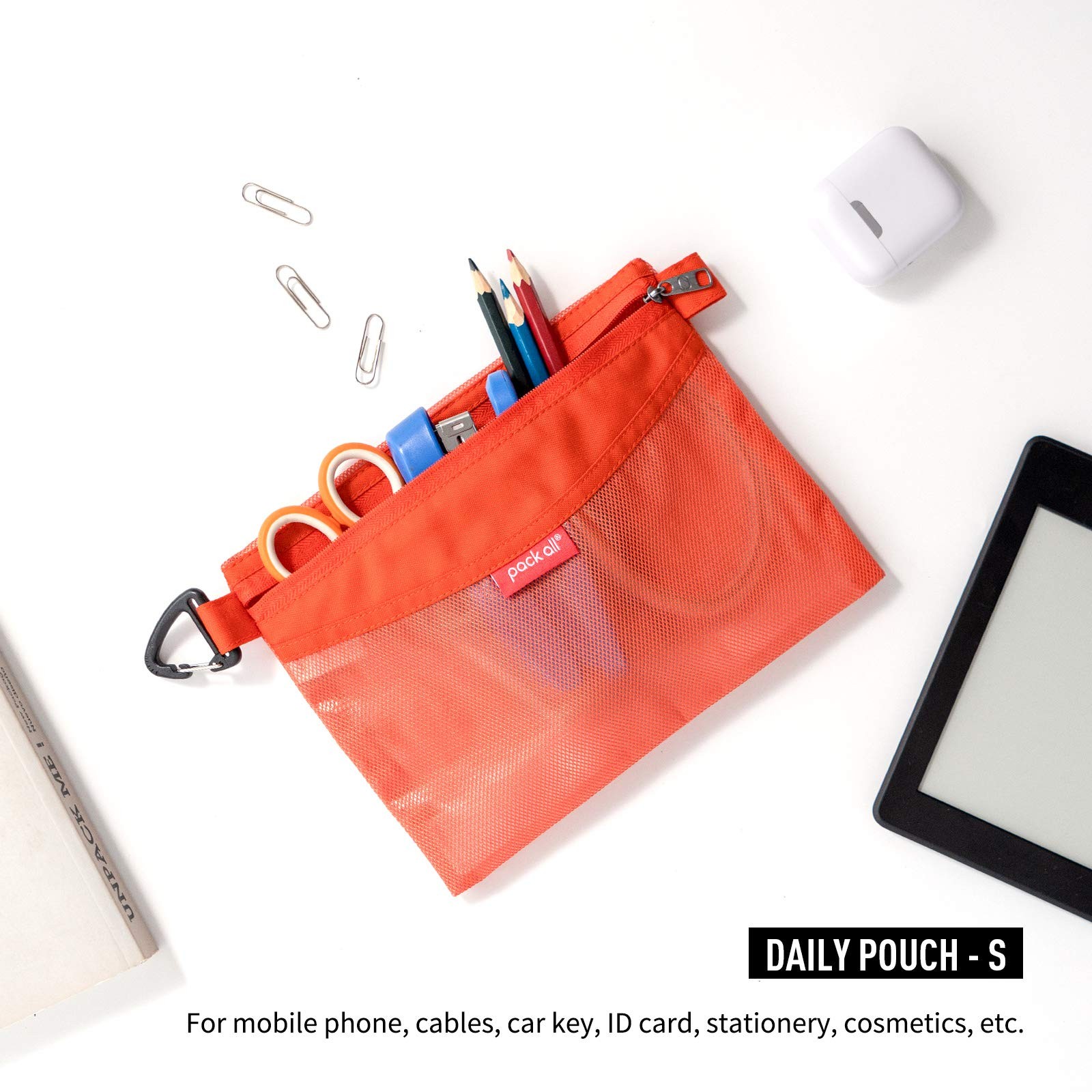 Zipper Pouch Set Mesh Bags Water Resistant Orange 3 PCS Storage Travel Office