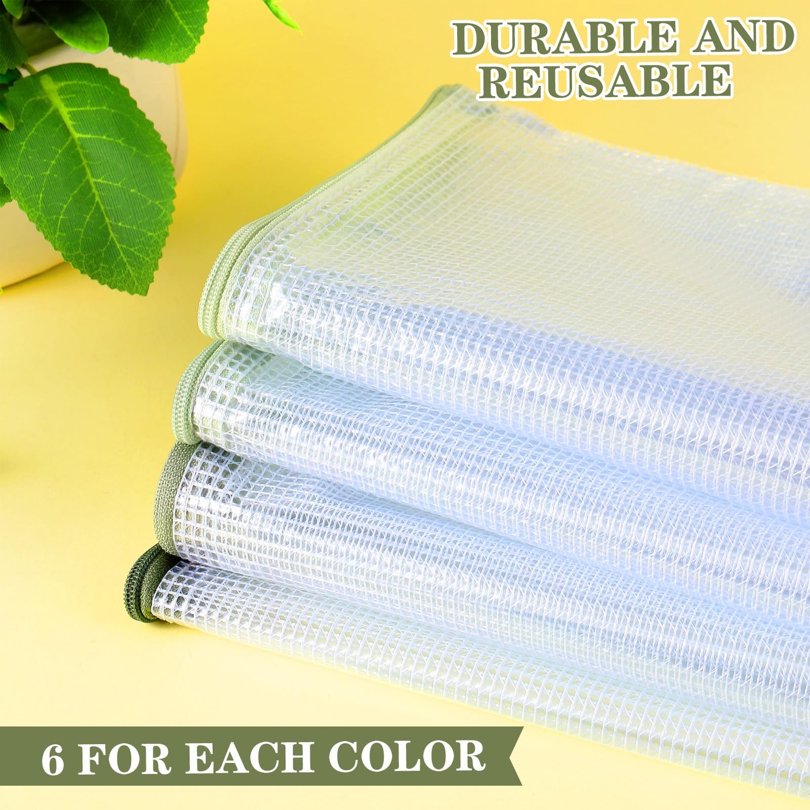 24 Pack Sage Green Mesh Zipper Pouch Bags, A4 Size Clear Mesh Zipper Storage …