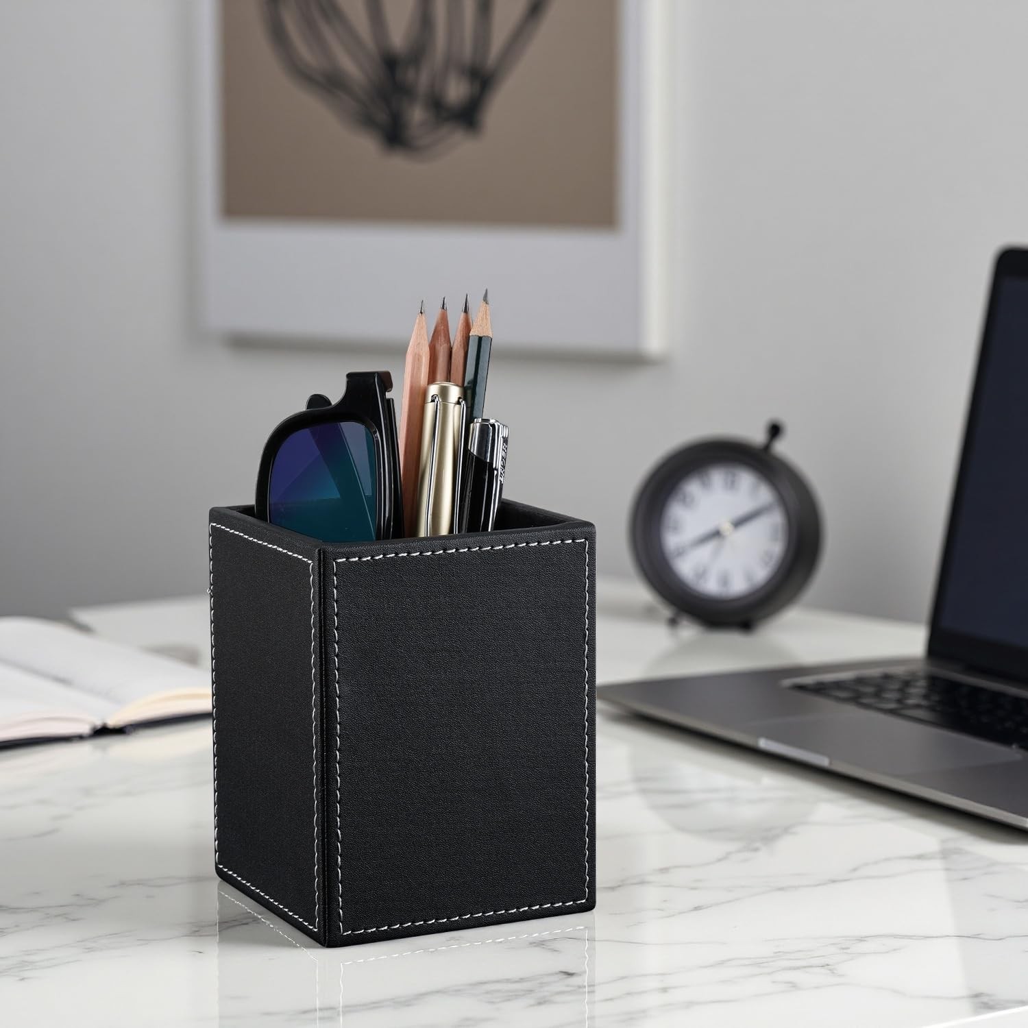 PU Leather Square Pens Pencils Holder Cup Desktop Stationery Organizer Case O…