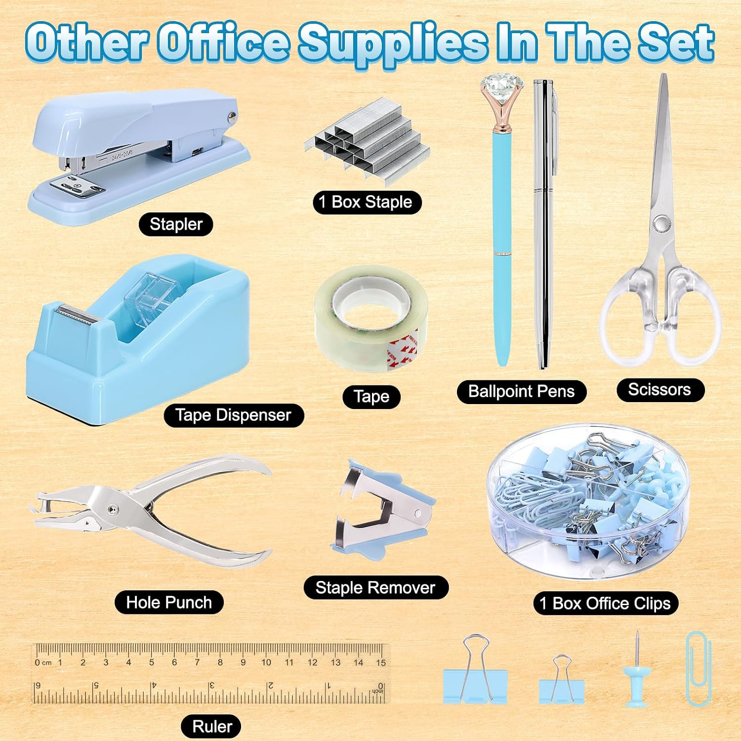 13-In-1 Office Desk Organizer Set with Stapler and Tape Dispenser, Pen Holder, S