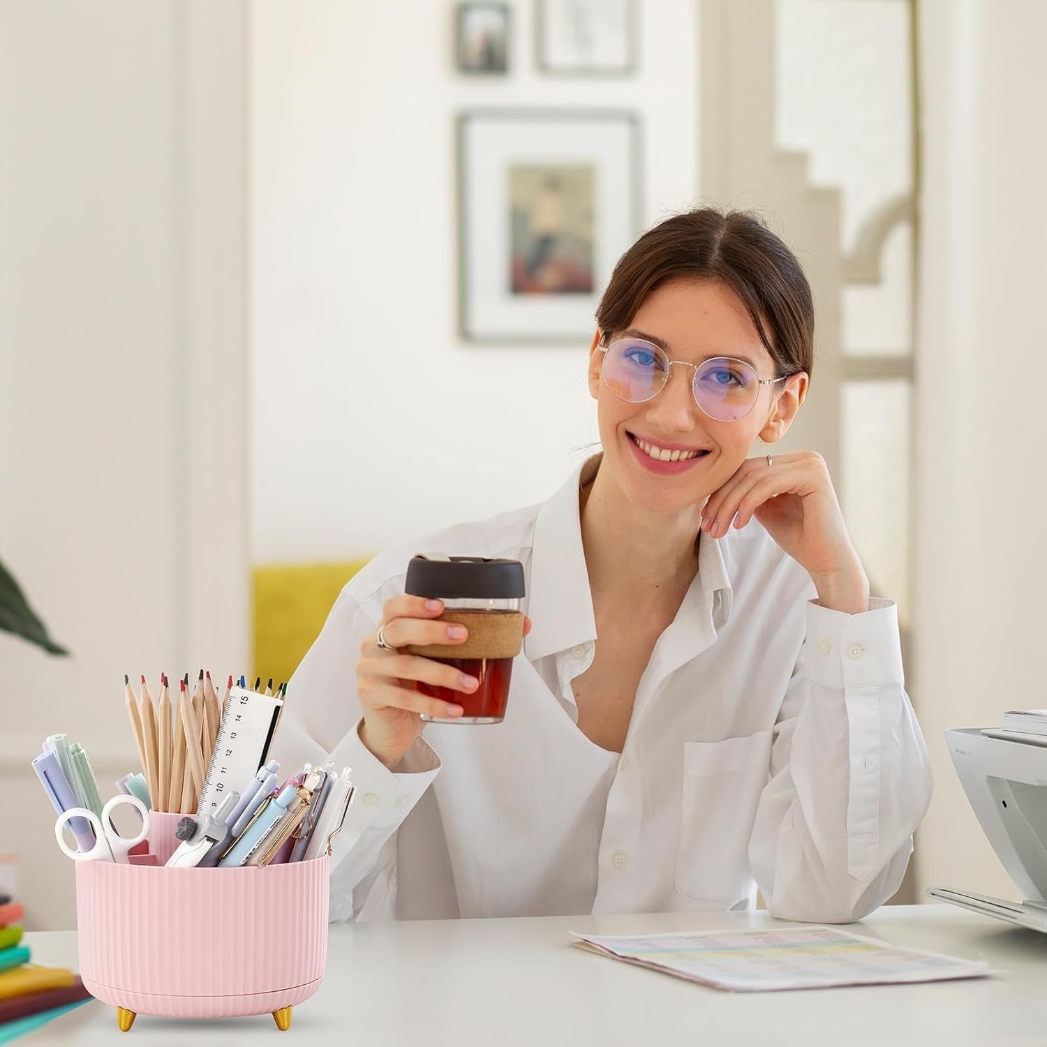 Rotating Pen Holder Desk Organizer 360 Degree Pencil Cup Desktop Storage