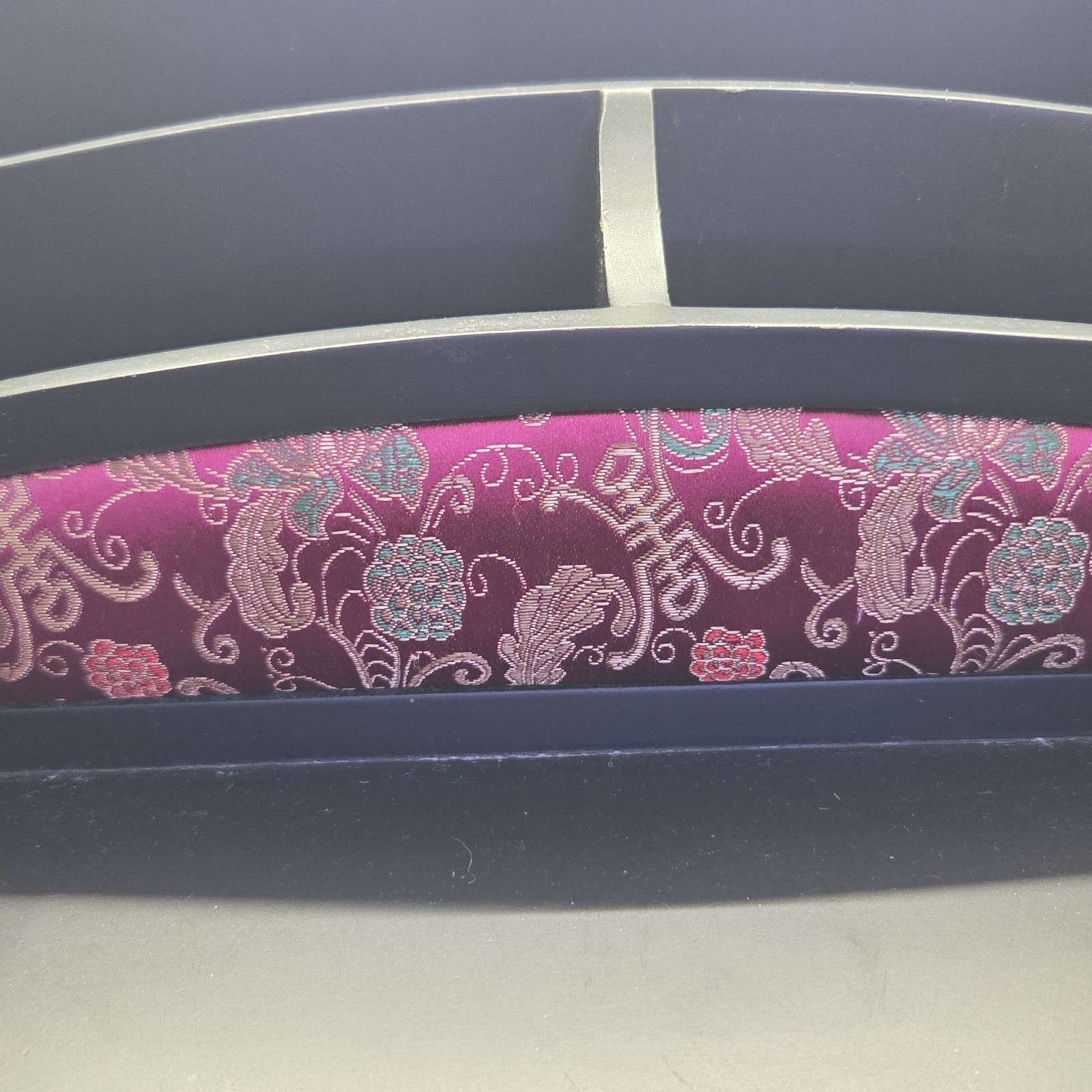Vintage Asian Style EHI Black Desk Organizer Purple Brocade Fabric Drawer…