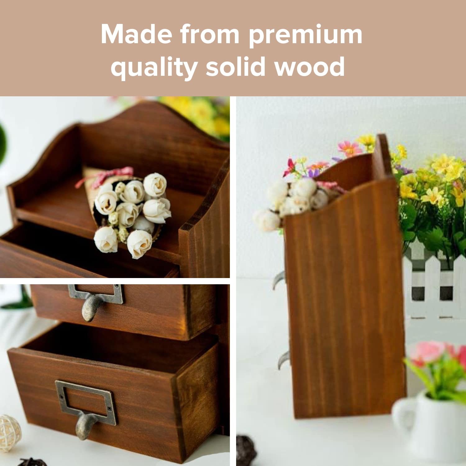 Mini Vintage 2 Drawer Desktop Organizer – Rustic Card Catalog 2 Drawer, Brown