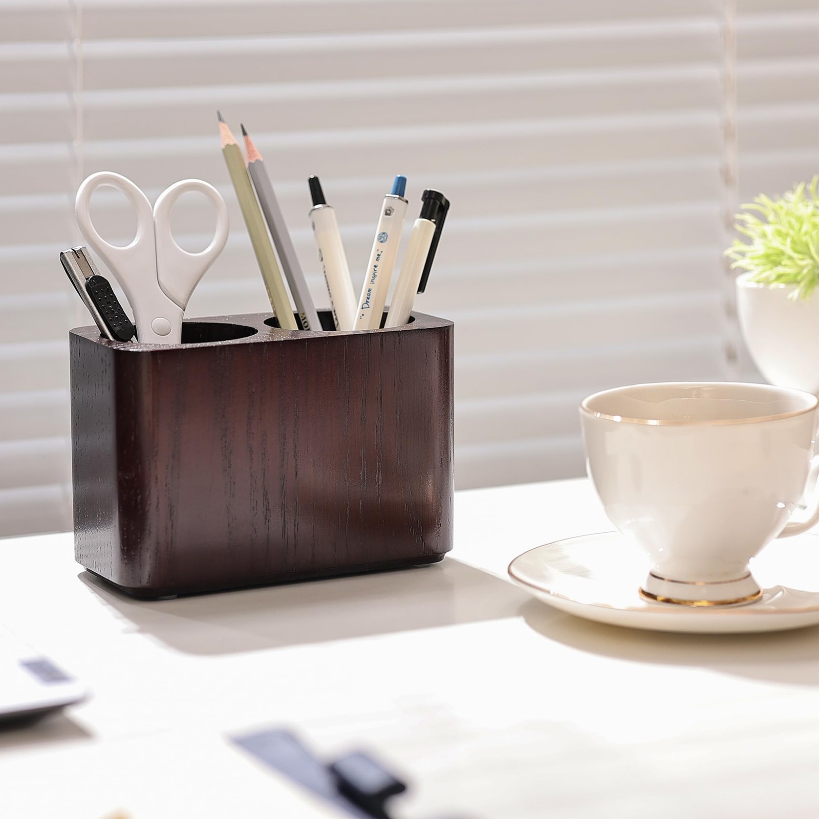 Oak Solid Wood Pen &Pencil Holder for Desk, Office Stationery Organizer, Tabl…