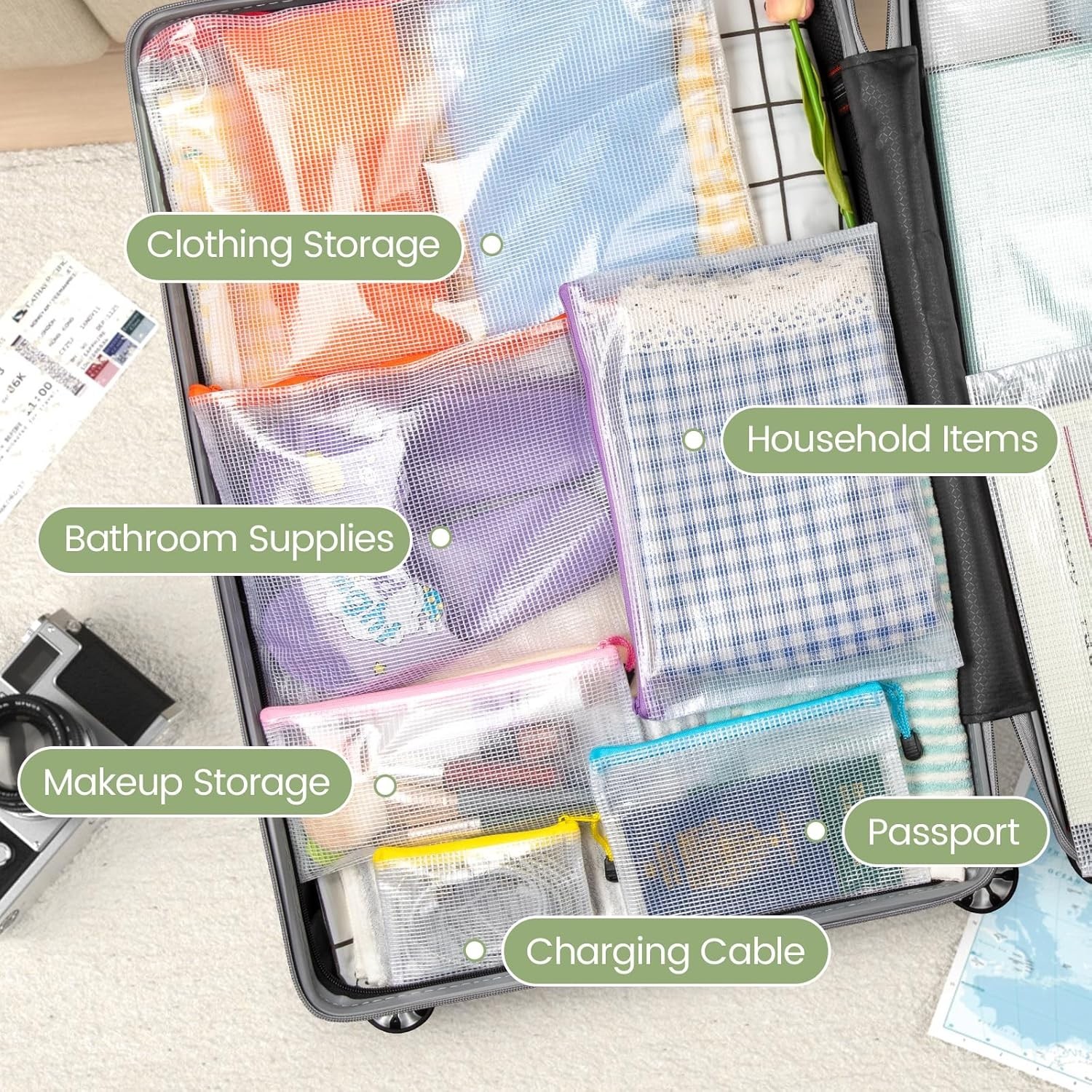 32pcs Mesh Zipper Pouch Bags, 8 Sizes, 8 Colors for Organizing, Board Game St…