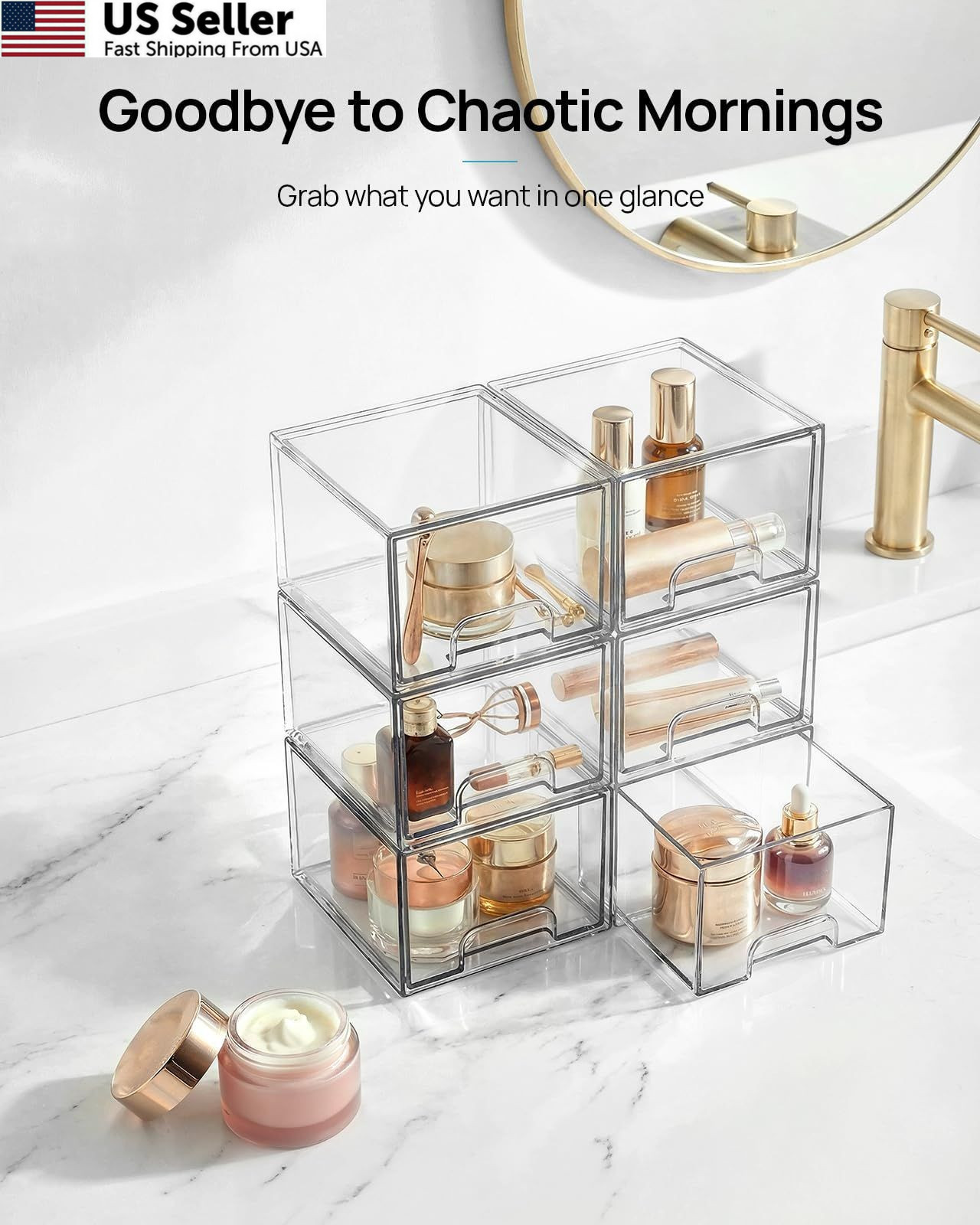 Vtopmart 2 Pack Small Clear Stackable Storage Drawers,Acrylic 2*Middle,