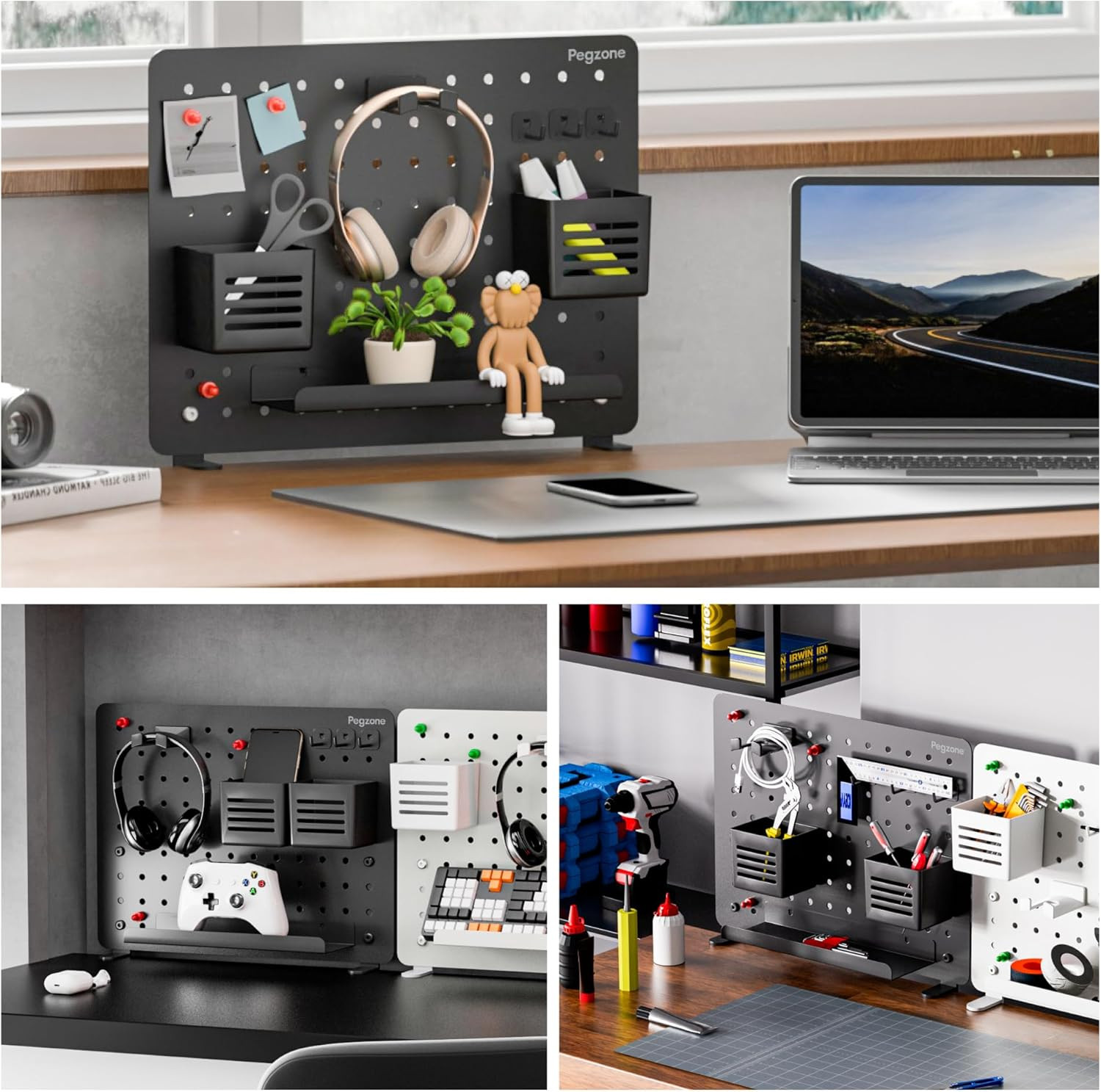 Clamp-On Desk Pegboard, Desk Organizer for Office Gaming Home, Magnetic Metal Pe
