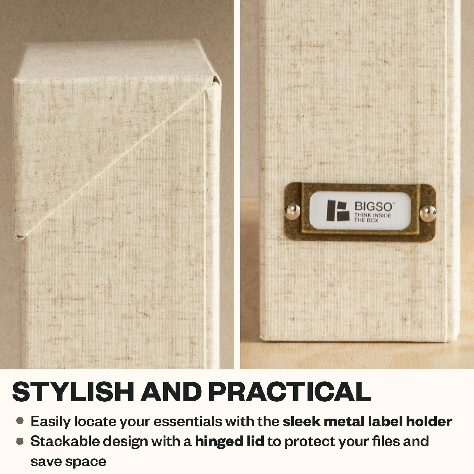 Bigso Lovisa Fiberboard Document W3.7 x D13 x H9.4 inches, Linen Textile