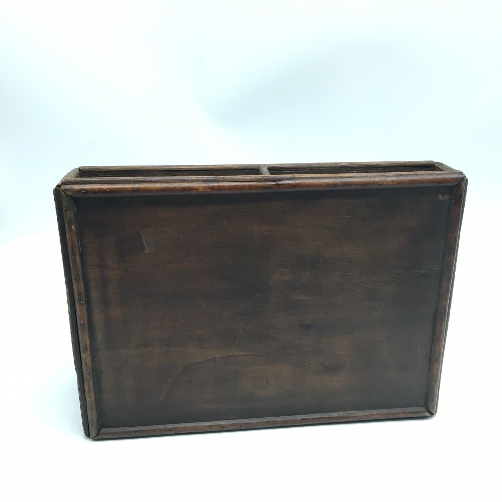Vtg Wood + Woven Bamboo Desk Organizer Divider 2 Drawers Letter Holder Utensils