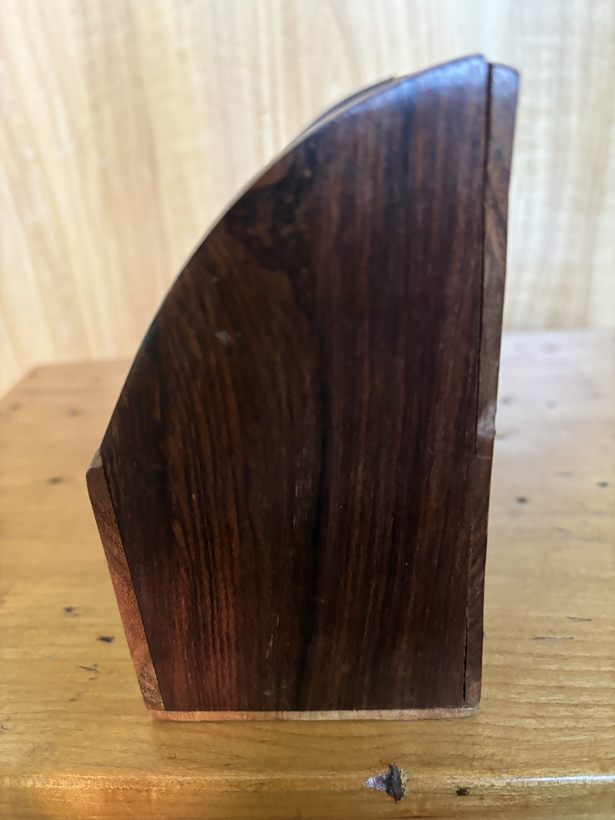 Vintage Handcrafted Rosewood Letter Holder Inlaid Brass Ivy Leaf Desk Organizer