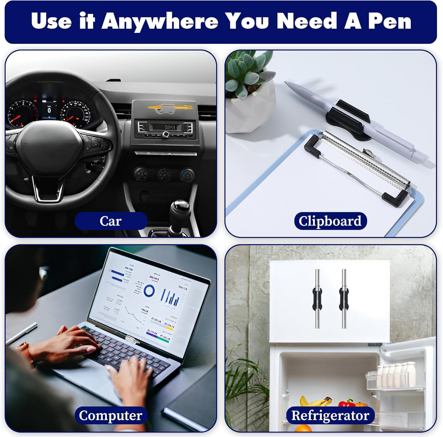 6 Pcs Pen Holder for Wall, Adhesive Sticky Silicone Pencil Holder for Upgraded D