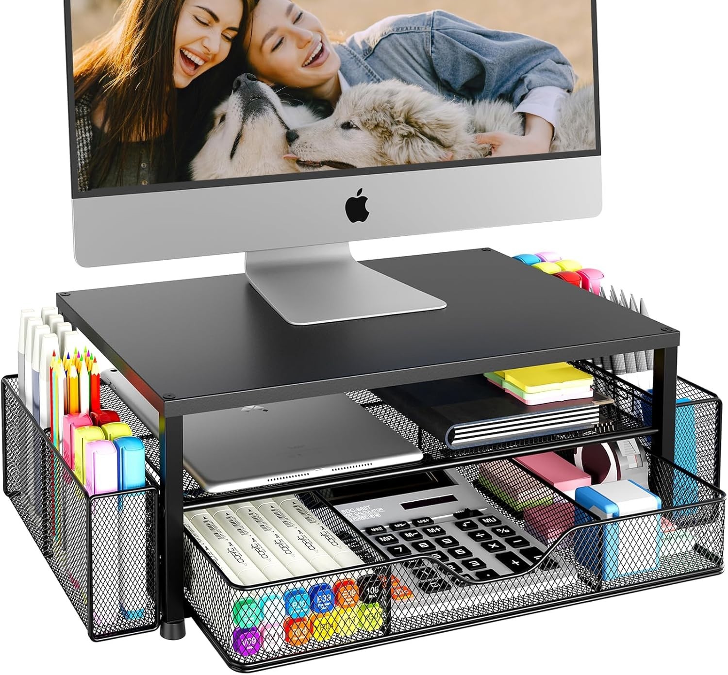 Ergonomic 2-Tier Desk Organizer in Black – Stylish Monitor Stand with Storage