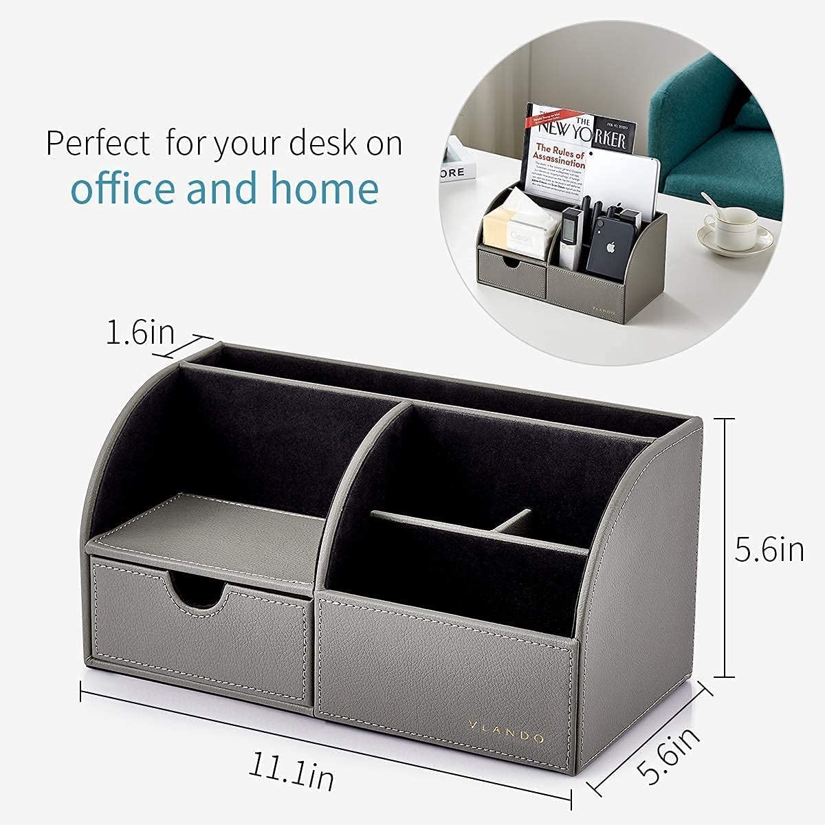 Office Desk Organizer Leather Desktop Organizer Caddy with Drawer for Storing…