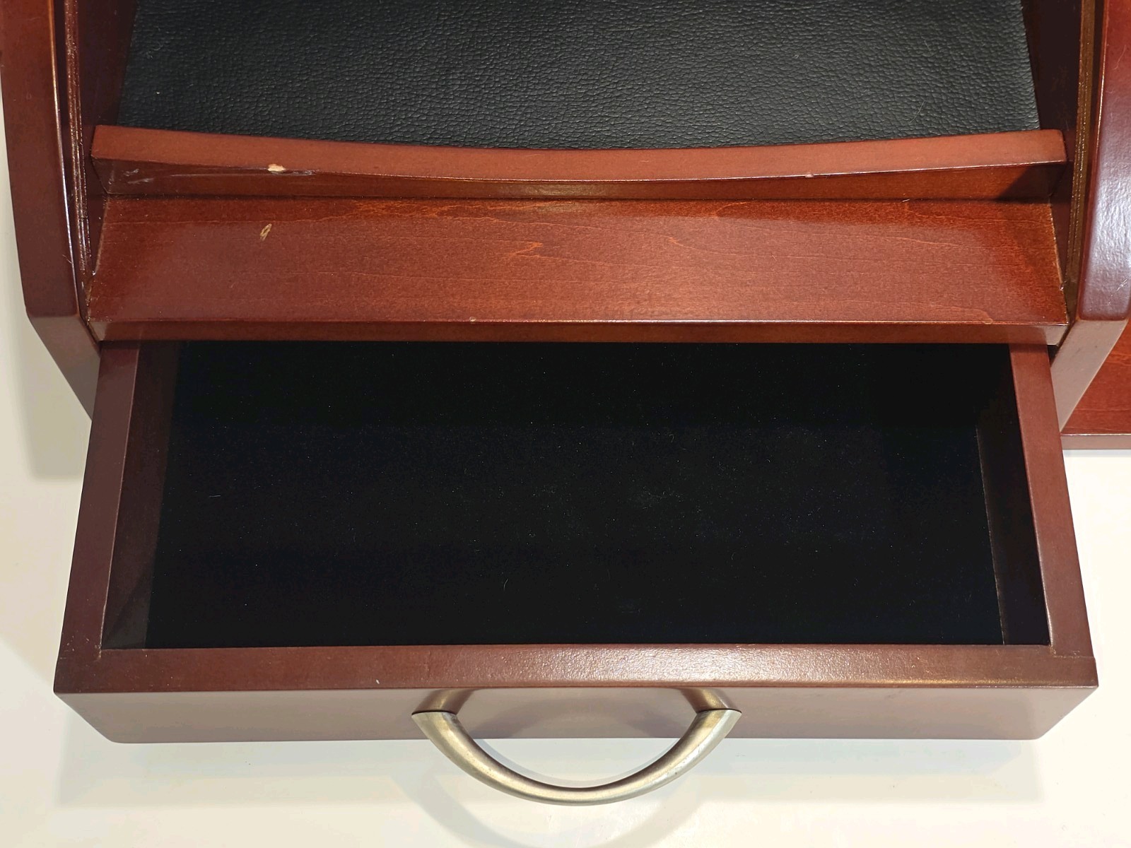 Mahogany Desk Organizer w/ Roll-Top Storage & Drawer 15 × 8