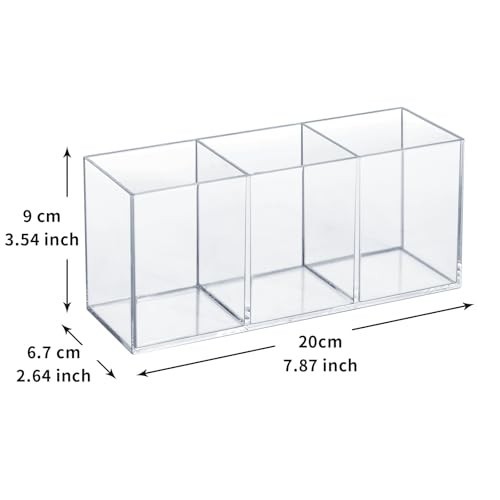Clear Acrylic Silverware Organizer 3 Compartment Desk Pen Holder Utensil Caddy