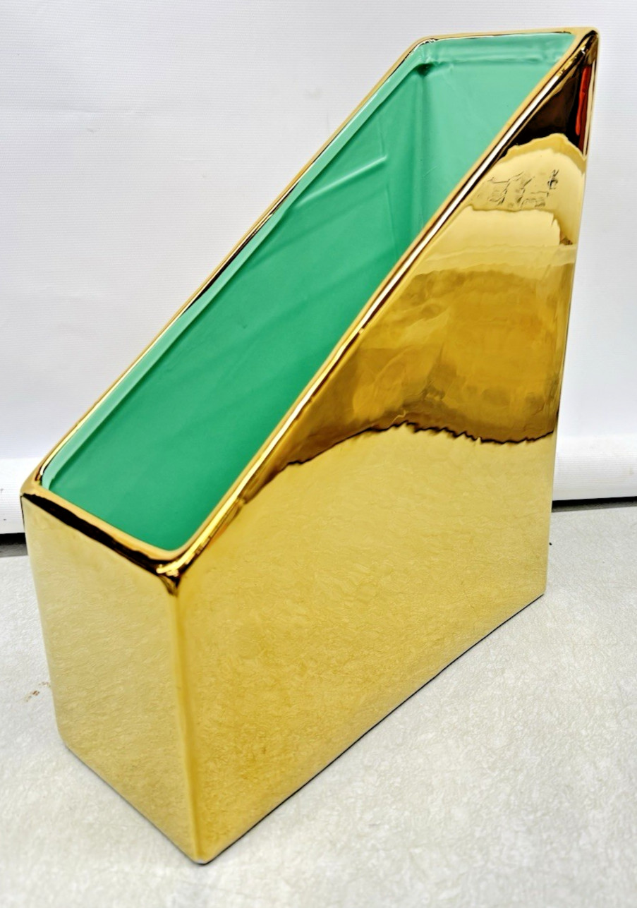 Gold Brass Tone Ceramic Magazine File Desktop Organizer Holder 10 Straweberry St