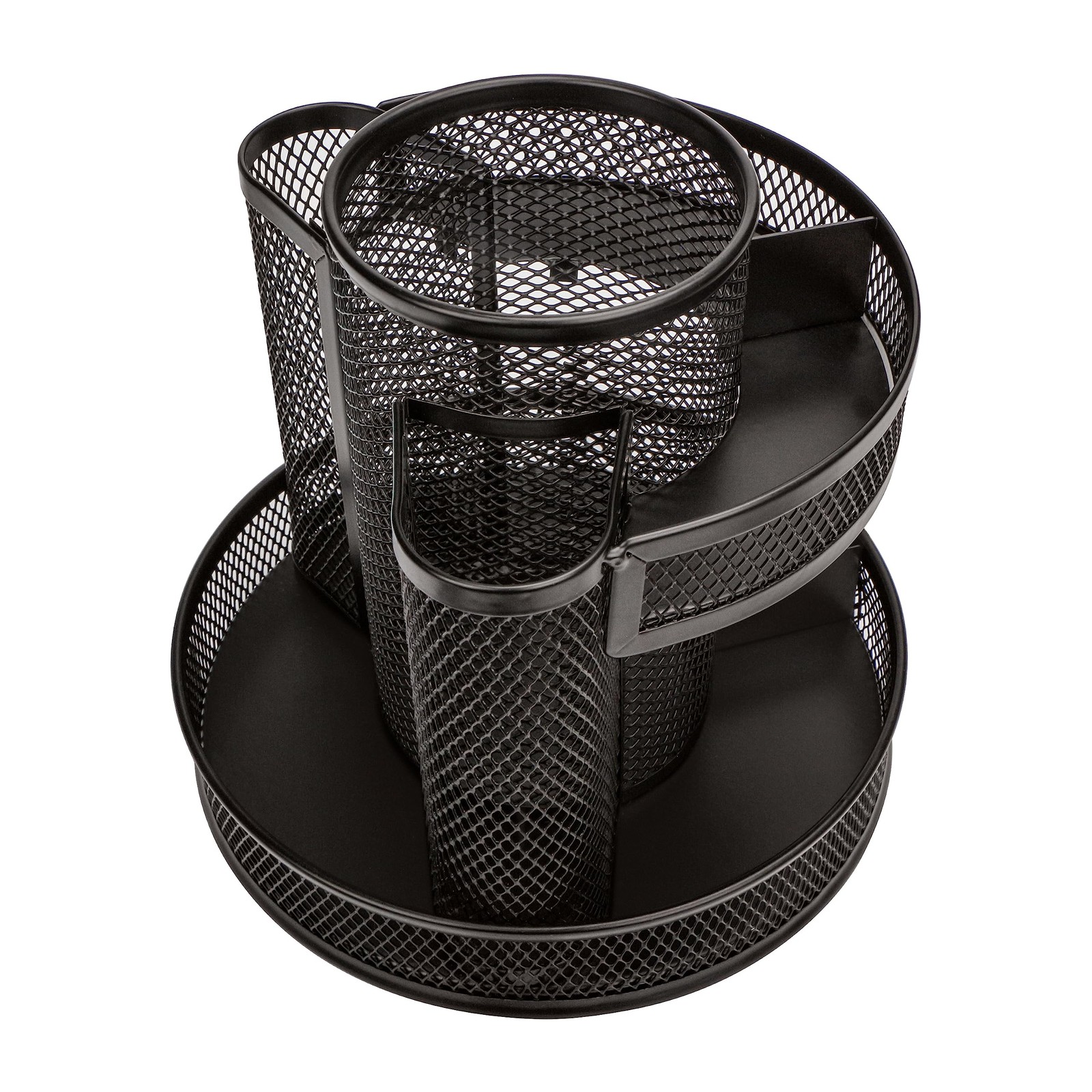 Annova Mesh Desk Organizer Rotate with 5 Compartments Round Spinning Black