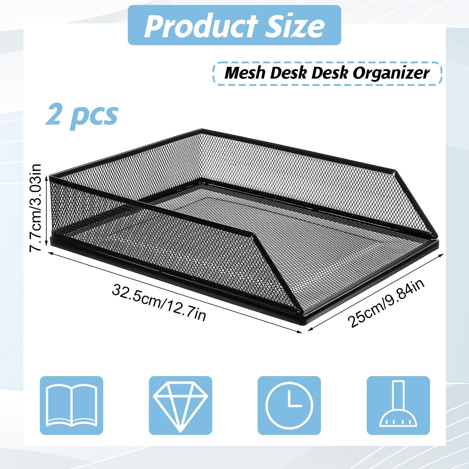 2 Pack 12.8×9.84 Inch Black Metal Mesh Letter Tray Stackable File Organizer