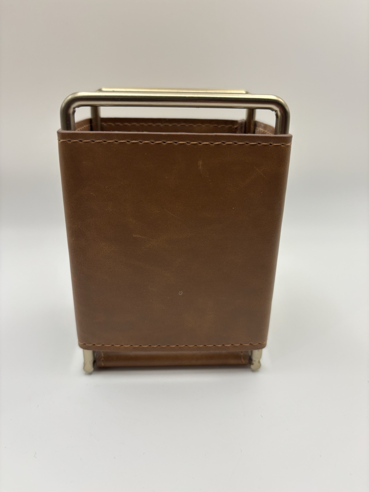 West Elm Leather & Brass Pencil Cup Desk Organizer – Mid-Century Modern – NWT