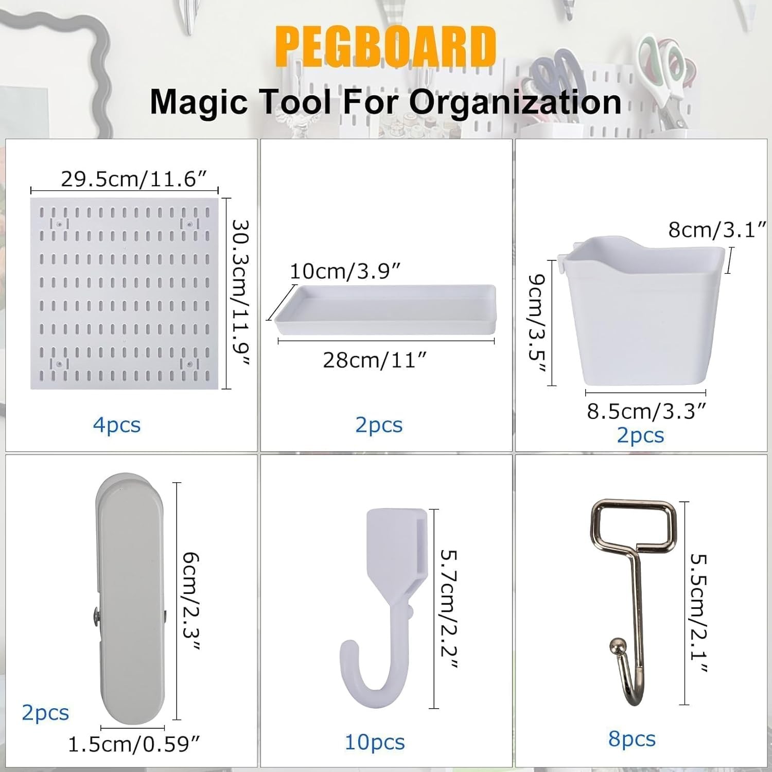 4PCS Pegboard Wall Organizer for Desk, Office & Gaming Setup Space Peg Board Kit