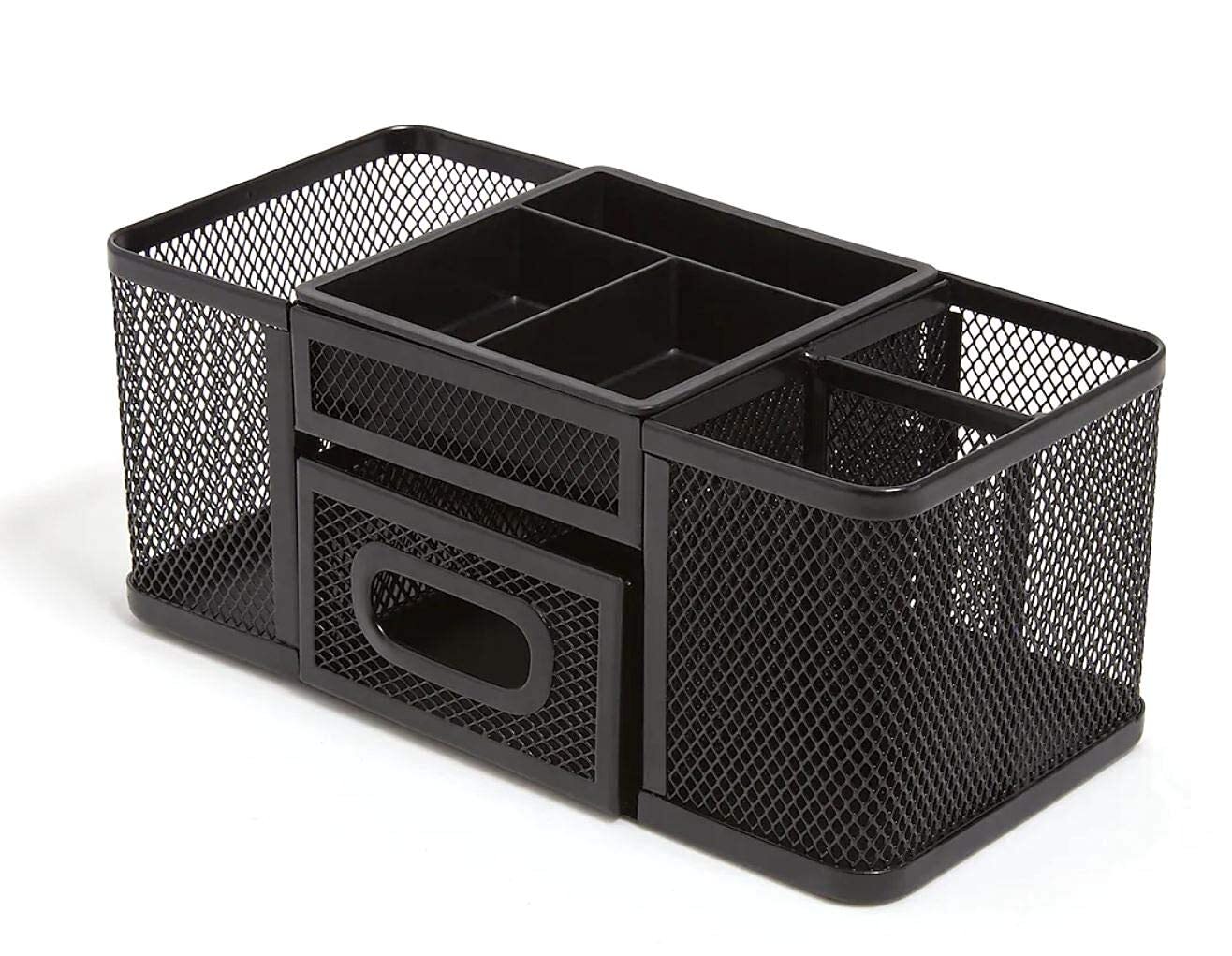 Desk Supplies Organizer Matte Black Wire Mesh 7-Compartment Desk Caddy