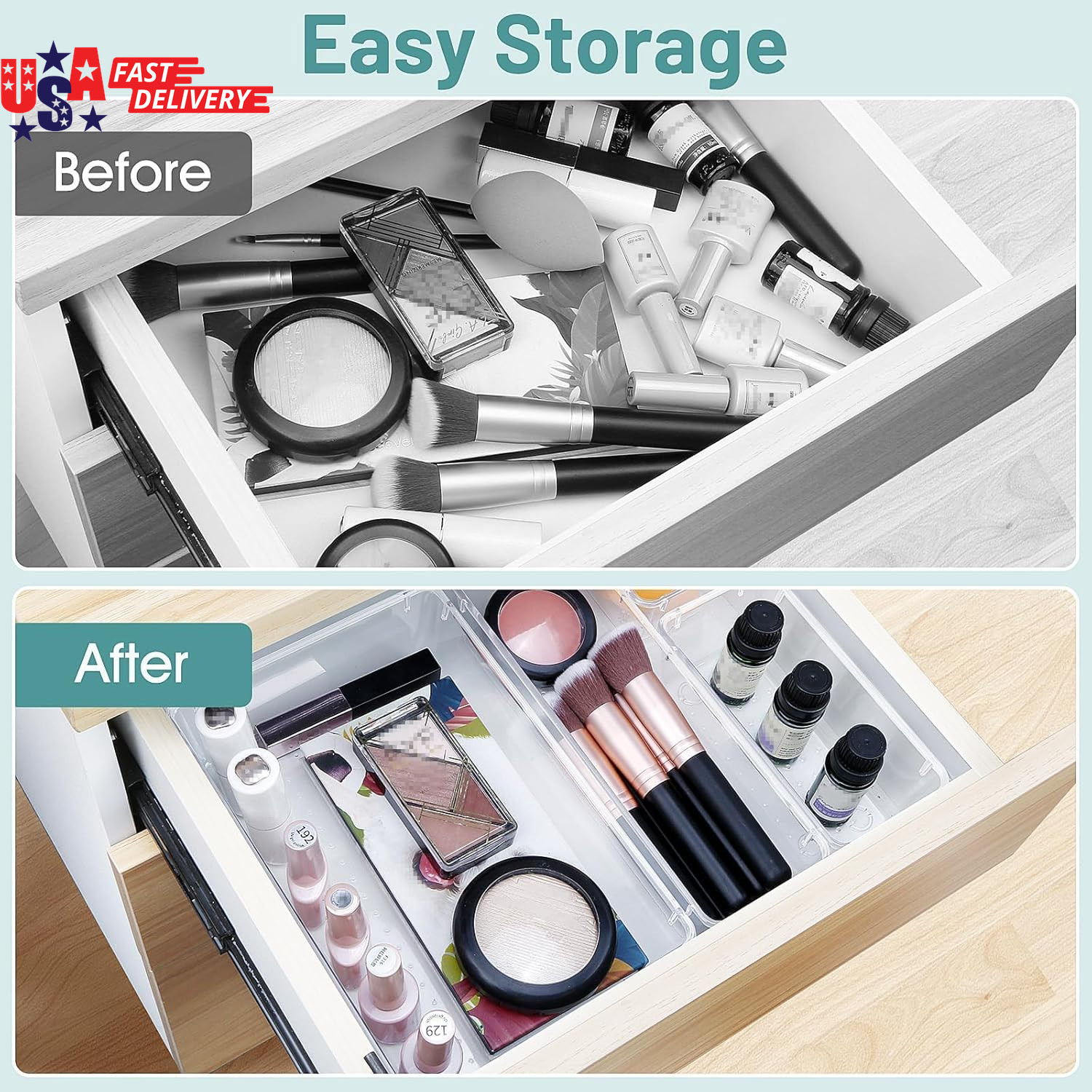 25 PCS Clear Plastic Drawer Organizer Set, 4 Sizes Desk Drawer Divider Organizer