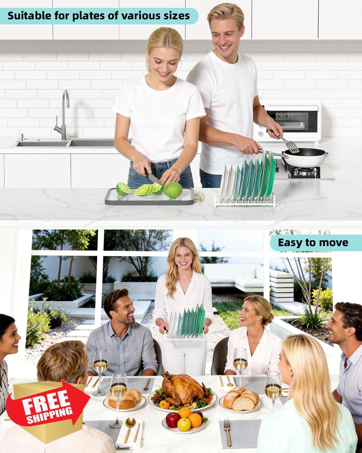 Blisskyn White Plate Organizer 8 Slots (2-Pack)