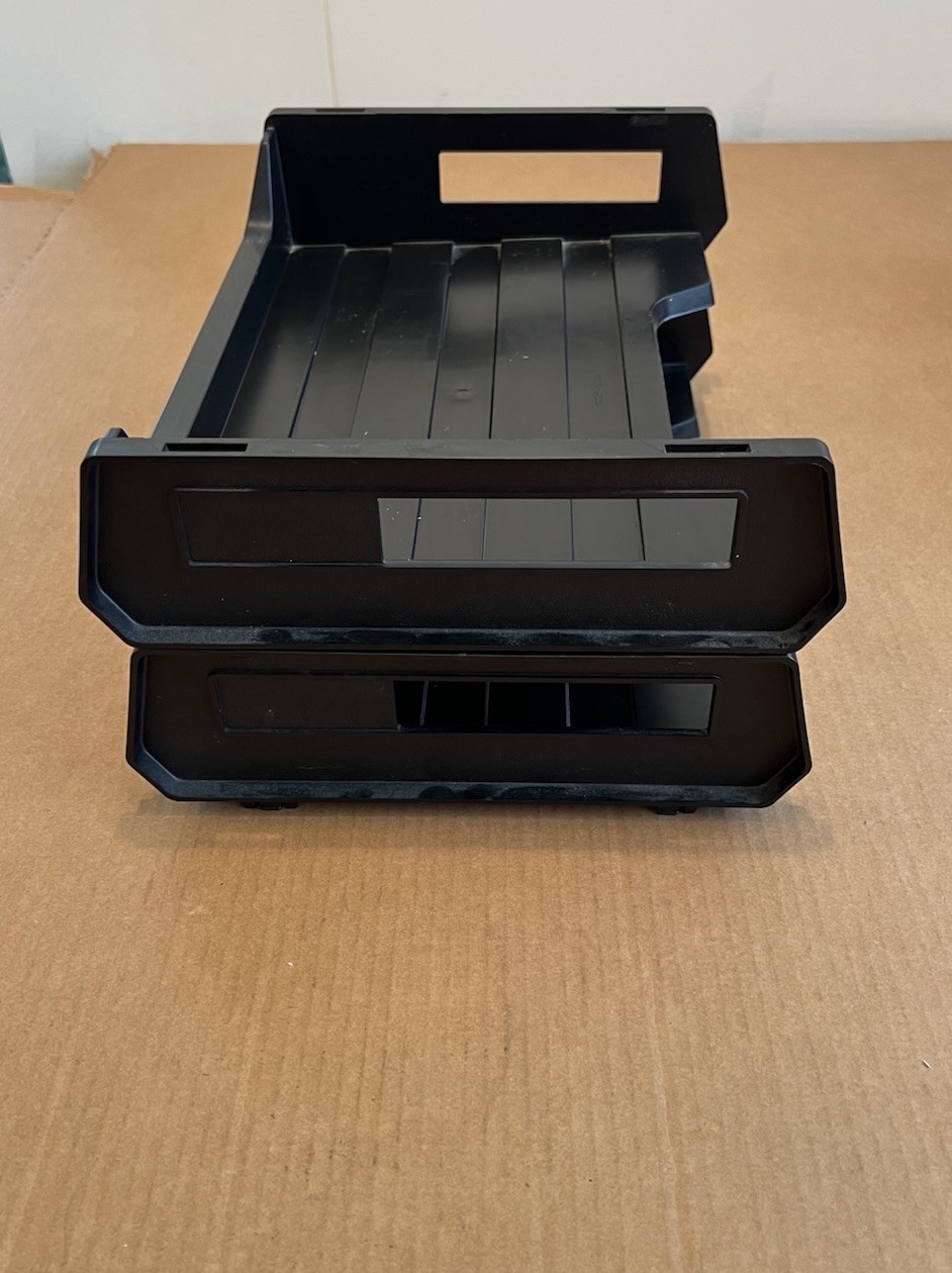 2-stacking Plastic Desk Organizer letter paper bill form Tray 12 x 8-1/2 x 5”
