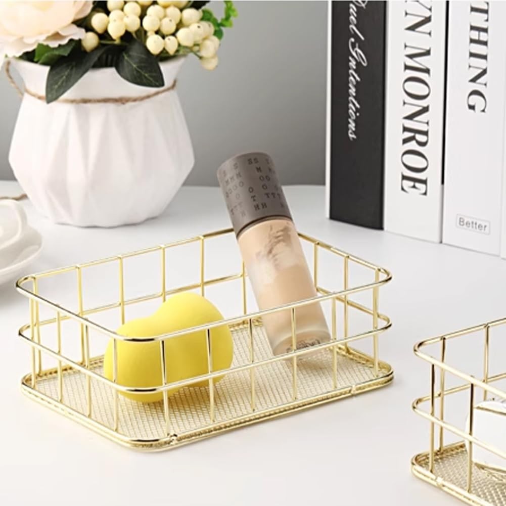 Joyzan Gold Iron Storage Basket, Metal Desktop Wire Mesh Tray Desk S,