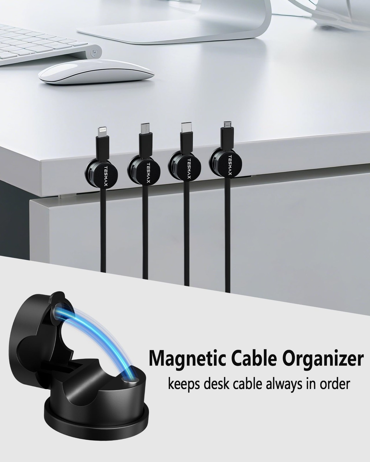Magnetic Cord Holder 360°Rotation Organizer, 6Pack Cable 6 PACK, Black