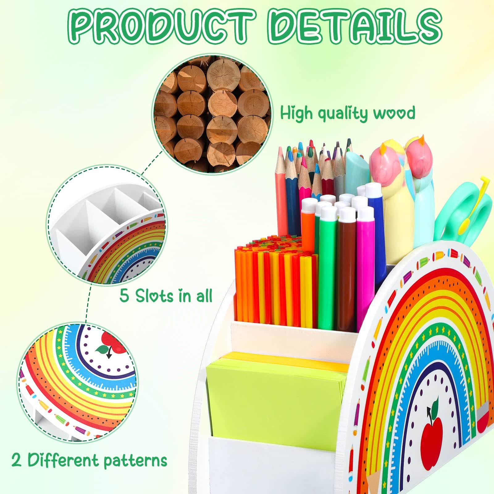 Wooden Rainbow Pencil Holder Pen Holder Teacher Appreciation Gifts from Stude…
