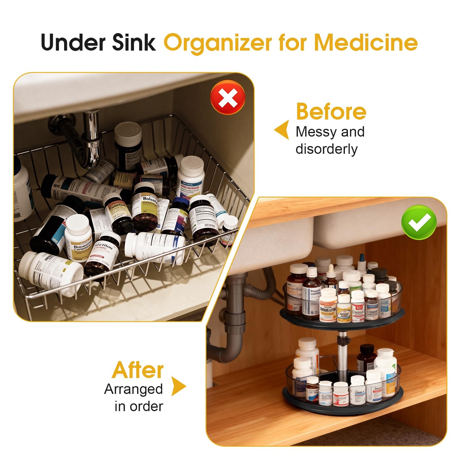 2 Tier Medicine 20 inches (H) x 25 (W) x 18 (D), Clear-grey