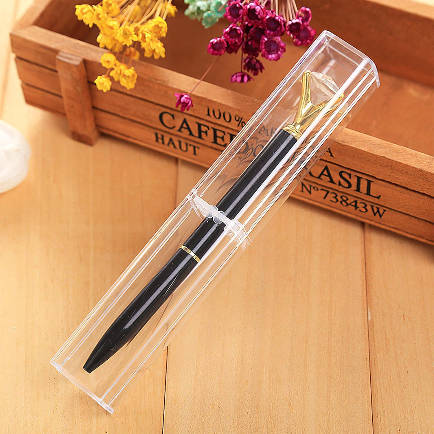 Acrylic Clear Pen Gift Box – 20 Pcs Reusable Ballpoint Storage Case SHIPS FREE