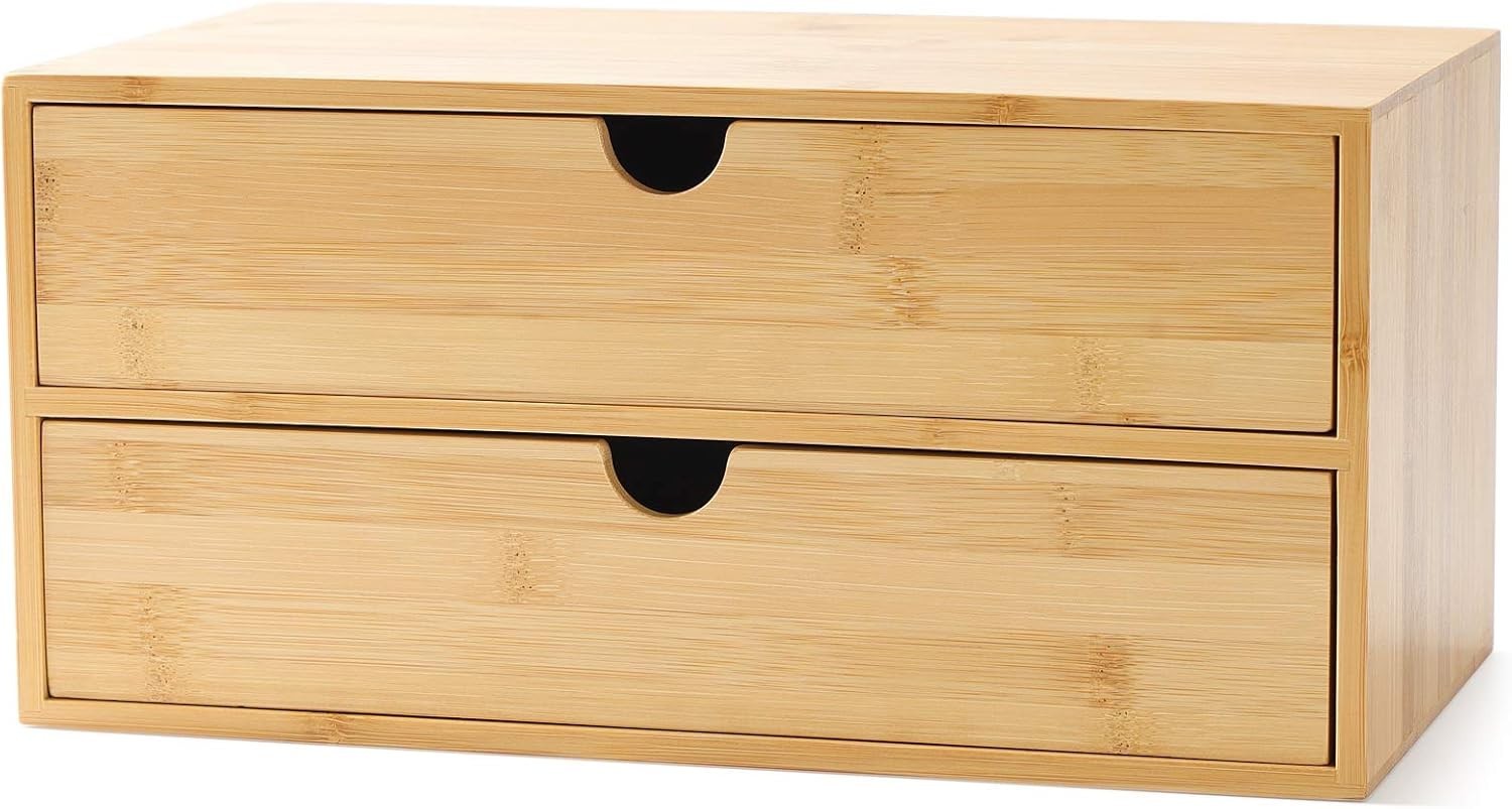 Bamboo Desk Drawer Organizer, Desktop Organizer with Drawers Tabletop Storage…